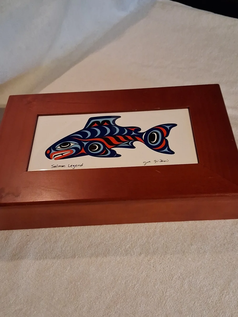Wooden Box  Tile Box Art  Joe Wilson Indigenous Artist Salmon Legend Trible Art